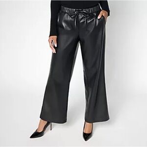 NYDJ Relaxed Pull-On Wideleg Stretch Faux Leather Ankle Pants